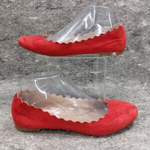 Chloe Lauren Scalloped Ballet Flats Women's Size EU 36.5 US 6.5 Red Suede Slipon